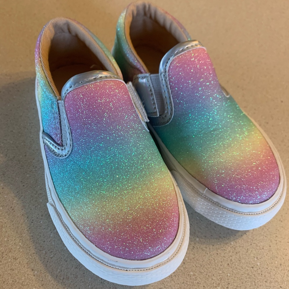 Glitter rainbow slip on shoes